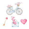 Watercolor set of elements for Valentine\'s Day
