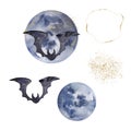 Watercolor set fantastic moon animals