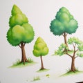A watercolor set featuring various tree illustrations Royalty Free Stock Photo