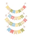 Watercolor set with festive colorful birthday celebrate banner with flags Royalty Free Stock Photo