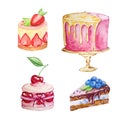 Watercolor set of four cakes