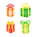 Watercolor set of Gift Boxes isolated on white background. Christmas presents vector illustration Royalty Free Stock Photo