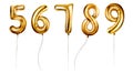 Watercolor set of golden foil balloons digits 5-9. Hand drawn birthday party numbers five, six, seven, eight, nine on Royalty Free Stock Photo