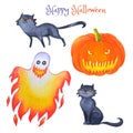 Watercolor set of halloween bright elements.