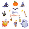 Watercolor set of halloween bright elements Royalty Free Stock Photo