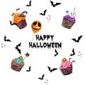 Watercolor set of Halloween party cupcakes. Royalty Free Stock Photo