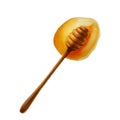 Watercolor set of honey on a stick and drops, dripping honey. Hand drawn immunity strengthening set vitamins isolated