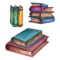 Watercolor set with old books. Original illustration of old school books . School design. ClipArt elements