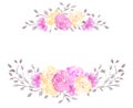 Watercolor set ornament of pink and yellow roses flowers isolated on white background. Floral frame Royalty Free Stock Photo