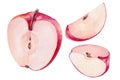 Watercolor set red apple with half and slices on white background. Handrawing illustration