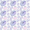 Watercolor set of sammer shell. Hand drawn cute pattern pink blue Shells on a white background. Use for banners posters texctiles Royalty Free Stock Photo