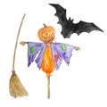 Watercolor set scarecrow halloween