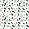 Watercolor set of seamless patterns for festive New Year and Christmas themes