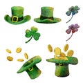 Watercolor set for st Patrick`s day.illustration vector