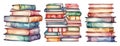 Watercolor Set of stack of books Royalty Free Stock Photo