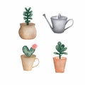 Watercolor set of succulent plants,cactus metal watering can, isolated watercolor illustration on white background. Royalty Free Stock Photo
