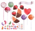 Watercolor set of sweet elements