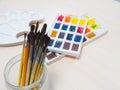 Watercolor set tools with brush, pencil, eraser