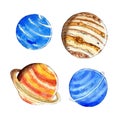 Watercolor set of the universe, planets of the solar system and space element on a white background. Royalty Free Stock Photo