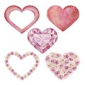 Watercolor set Valentine\'s Day, bright hearts