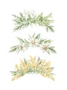 Watercolor set with various bouquets of flower wreaths Royalty Free Stock Photo