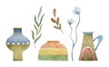 A watercolor set with vases