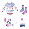 Watercolor set of winter cloths.