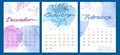 Watercolor Set Winter month Calendar template for 2022 year. December, January and February. Week Starts Sunday. Blue