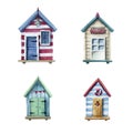 Watercolor set of wooden beach houses