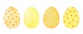 Watercolor set with yellow festive Easter eggs with polka dots and stripes