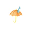Watercolor set with yellow rain, umbrella, rainbow, raindrops . Royalty Free Stock Photo