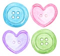 Watercolor sew buttons set isolated on white Royalty Free Stock Photo