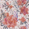 Watercolor shabby floral seamless pattern of red flowers