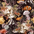 Watercolor shabby sea life seamless background Royalty Free Stock Photo