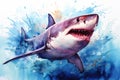 watercolor Shark Hungry shark illustration with splash watercolor textured background Royalty Free Stock Photo