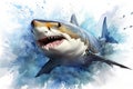 watercolor Shark Hungry shark illustration with splash watercolor textured background Royalty Free Stock Photo