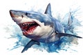 watercolor Shark Hungry shark illustration with splash watercolor textured background Royalty Free Stock Photo