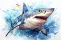 watercolor Shark Hungry shark illustration with splash watercolor textured background Royalty Free Stock Photo