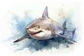 watercolor Shark Hungry shark illustration with splash watercolor textured background Royalty Free Stock Photo