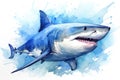 watercolor Shark Hungry shark illustration with splash watercolor textured background Royalty Free Stock Photo