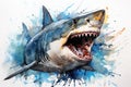 watercolor Shark Hungry shark illustration with splash watercolor textured background