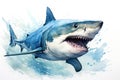 watercolor Shark Hungry shark illustration with splash watercolor textured background