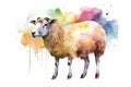 Watercolor sheep illustration on white background
