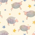 Watercolor sheep vector pattern