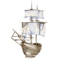 Watercolor ship with blue sail