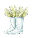 Watercolor shoe with bouquet with may-lily Royalty Free Stock Photo