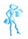 Watercolor shopping woman.
