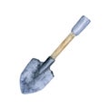 Watercolor shovel for gadening and hiking. Illustration isolated on a white background. Royalty Free Stock Photo