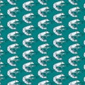 Watercolor shrimps hand drawn seamless pattern on green backgrounds. Royalty Free Stock Photo