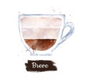 Watercolor side view illustration of Breve coffee Royalty Free Stock Photo